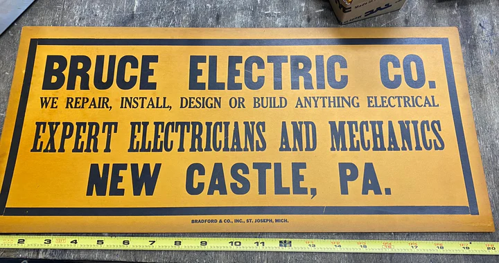 Vtg Electrical Contractor Sign 1950's Advertising New Castle Pa Building Collect
