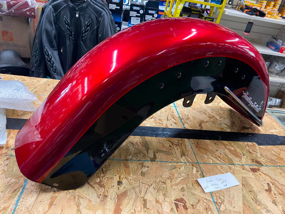 MERLOT RED FRONT FENDER HARLEY HERITAGE SOFTAIL FLSTC 2012 TWO TONE EMBLEMS TRIM