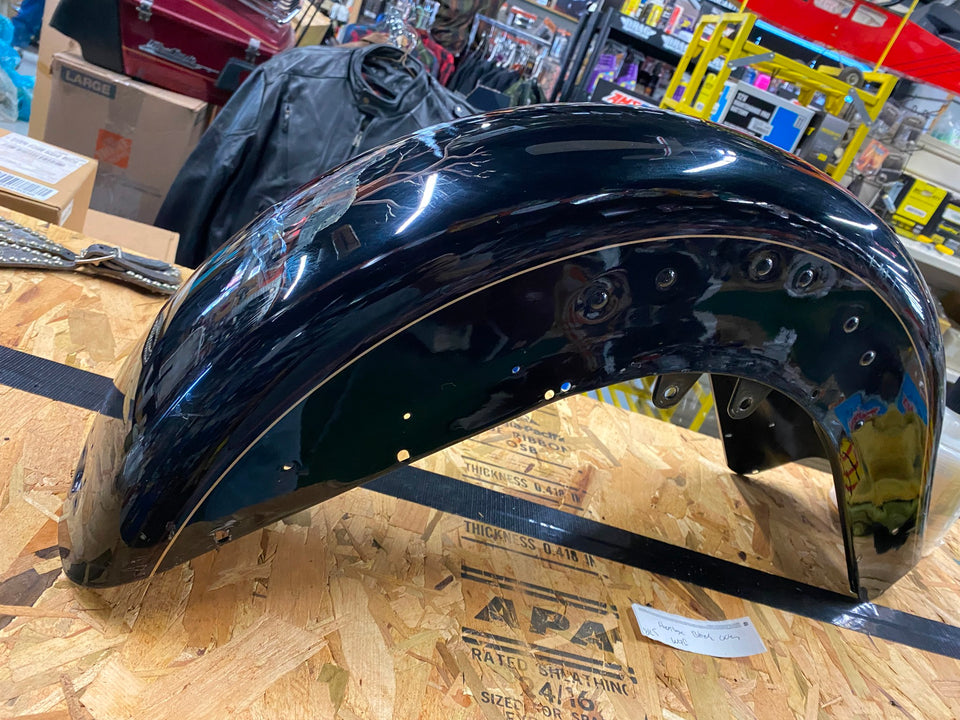 VIVID BLACK OEM FRONT FENDER HARLEY HERITAGE SOFTAIL FLSTC STRIPE AIR BRUSH FACT