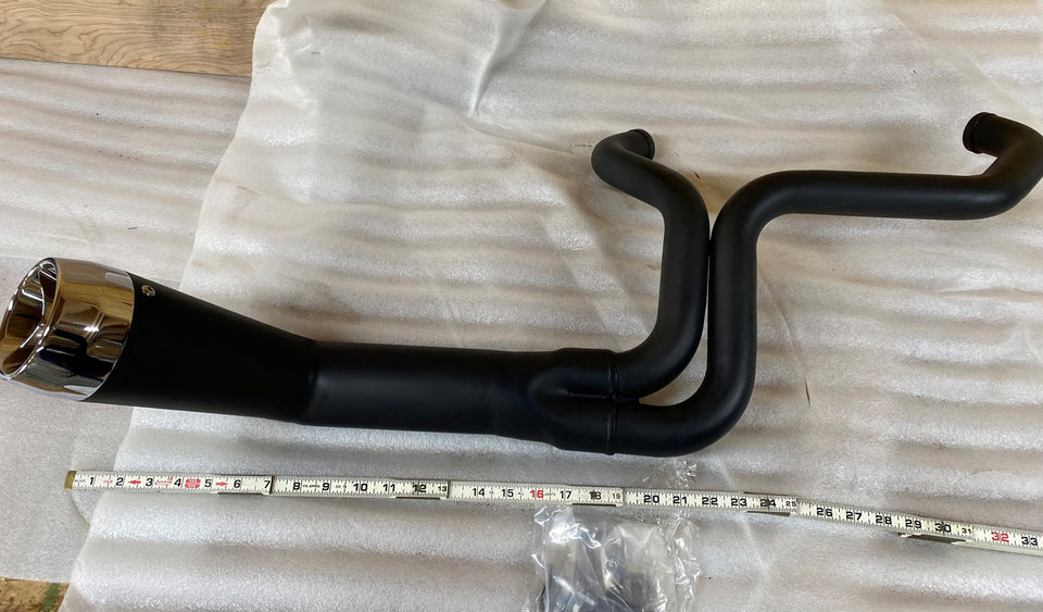 2 INTO 1 BLACK TURN OUT EXHAUST PIPE HARLEY SPORTSTER BILLET TIP 883 1200 2007^
