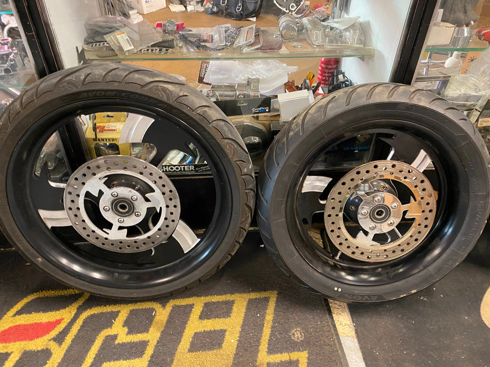 CUSTOM MAG WHEELS TIRES ROTORS 3.5X18 3.50X21 HARLEY DYNA CHOPPER SOFTAIL BAGGER