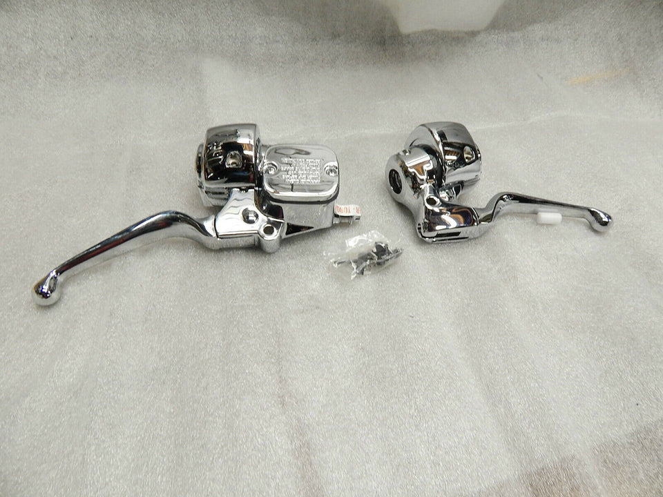 CHROME HANDLEBAR CONTROLS CLUTCH BRAKE HARLEY SOFTAIL DYNA SPORTSTER IRONHORSE