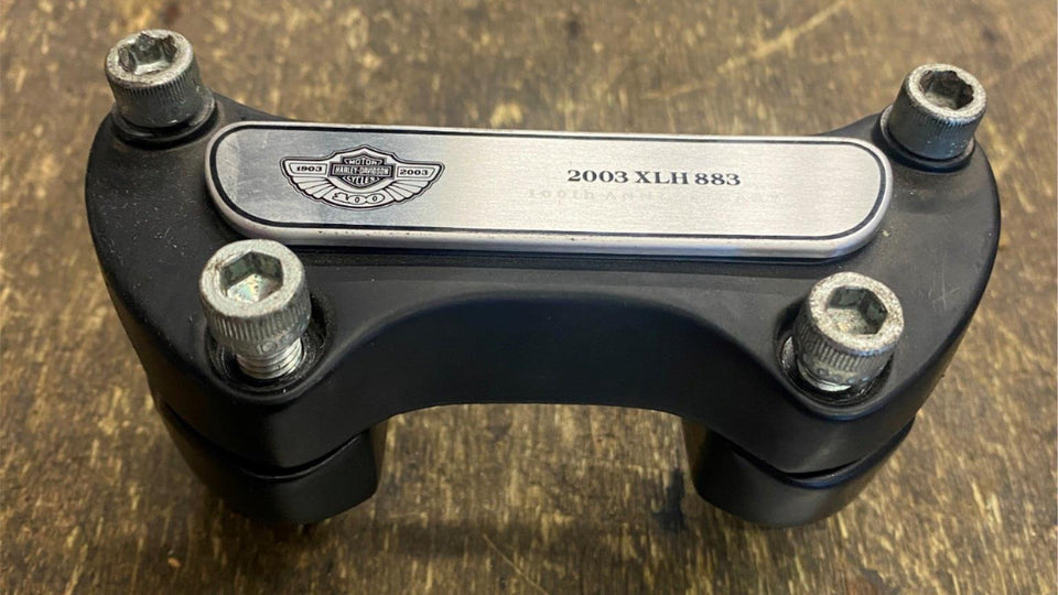 100TH ANNIVERSARY HANDLEBAR RISERS HARLEY SPORTSTER TOP CLAMP LOGO OEM 2" 2003