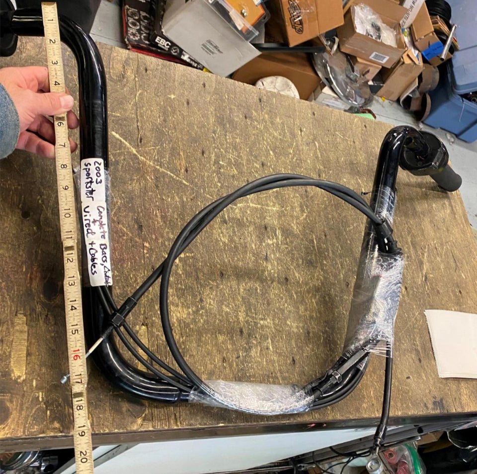 WIRED HANDLEBARS HARLEY SPORTSTER DYNA 17" BLACK SWITCHES CABLES APE HANGERS FXD