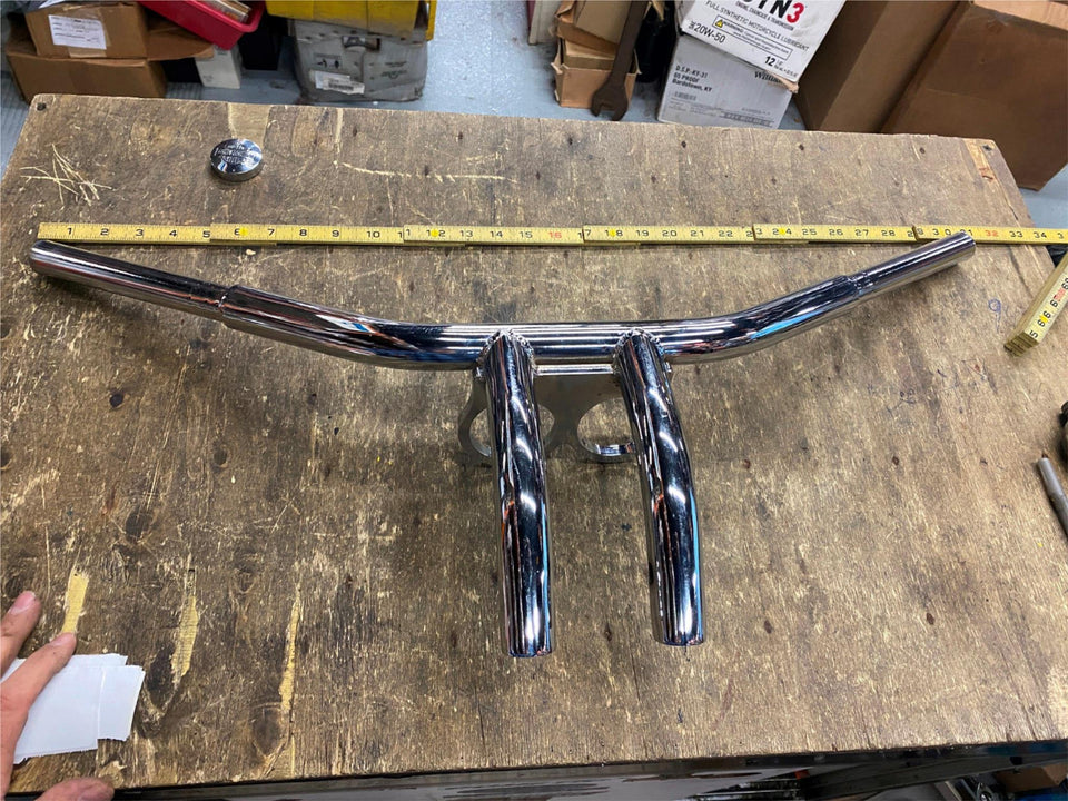CUSTOM T DRAG BARS HANDLEBARS 8" RISE BUILT IN SPEEDO TACH MOUNT CHOPPER HARLEY