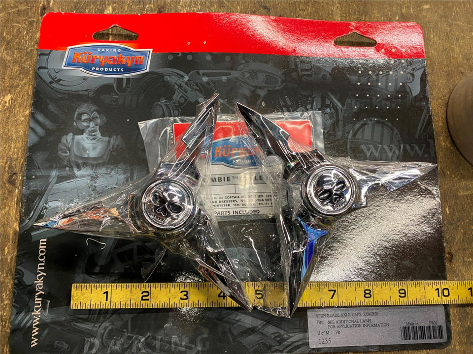 KURYAKYN SPUN BLADE SPINNING AXLE CAPS ZOMBIE HARLEY FLH BAGGER DYNA SPORTSTER F