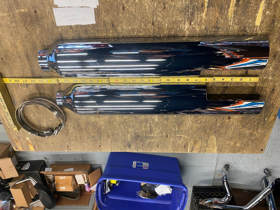 HARLEY CHROME HEAT SHIELD 4" MUFFLERS HARLEY TOURING FLH FLHX GLIDE CVO ROAD KIN