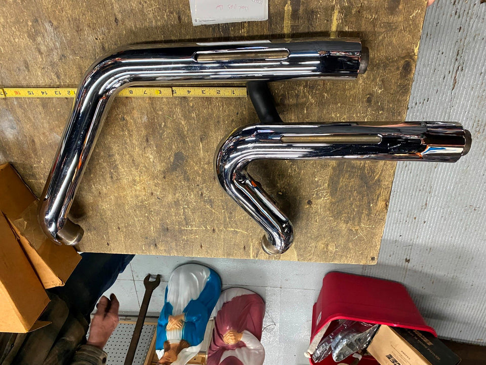 HEAD PIPES EXHAUST HARLEY BREAKOUT FXBR HEAT SHIELDS CHROME OEM STOCK FACTORY