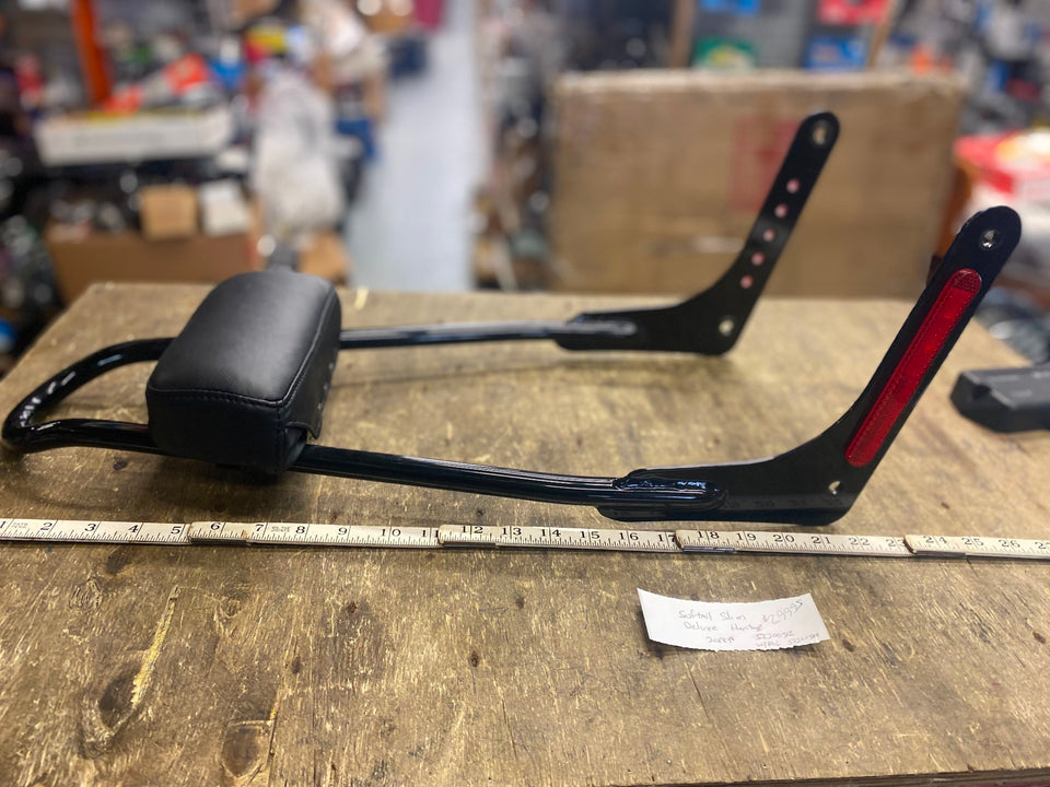 BLACK OEM HARLEY SISSYBAR BACKREST SOFTAIL SLIM HERITAGE DELUXE NOSTALGIA W PAD