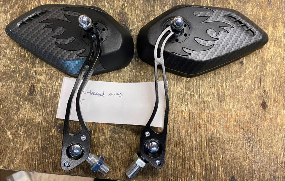 CUSTOM BLACK FLAME MIRRORS HONDA KAWASAKI TRIUMPH SUZUKI MOTORCYCLE SCOOTER