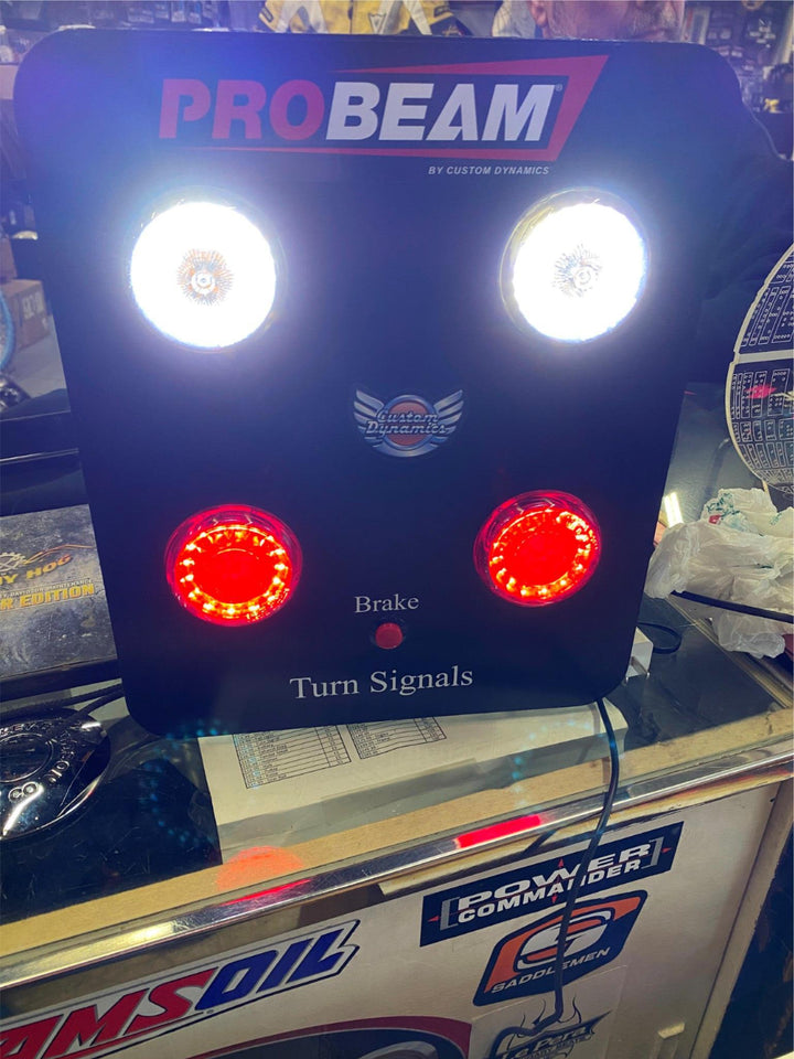 CUSTOM DYNAMICS TAILLLIGHT TURN SIGNALS LED DISPLAY HARLEY TOURING SOFTAIL FLH # 2 PLUGGED INTO A CONVERTER ON BACK