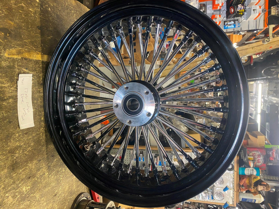 BLACK CHROME 48 KING FAT SPOKE 17X6 REAR WHEEL CUSTOM 200 HARLEY SOFTAIL CHOPPER