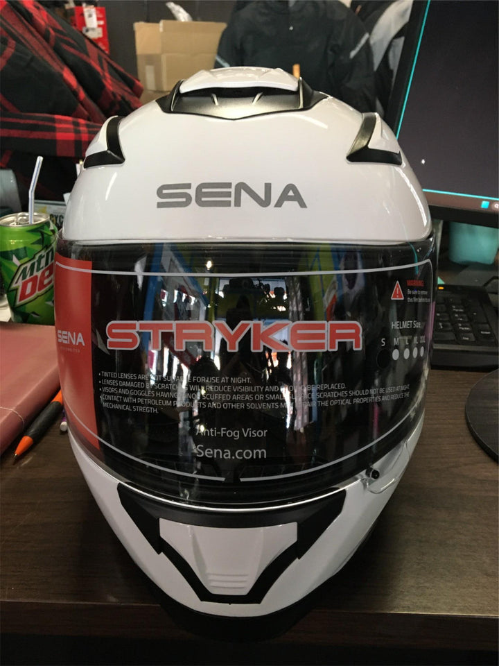 SENA STRYKER W/ MESH INTERCOM GLOSS WHITE HELMET FF MEDIUM BLUETOOTH FULL FACE